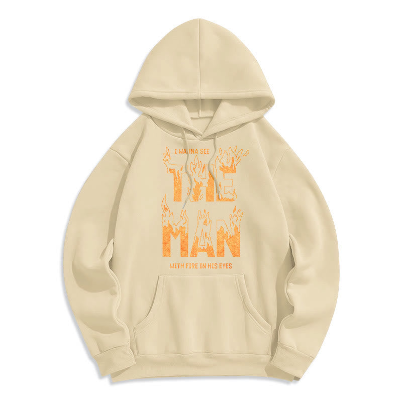 Christianartworkshop Quotation  Style The Man With Fire in His Eyes Fleece Lined Polyester Hoodie
