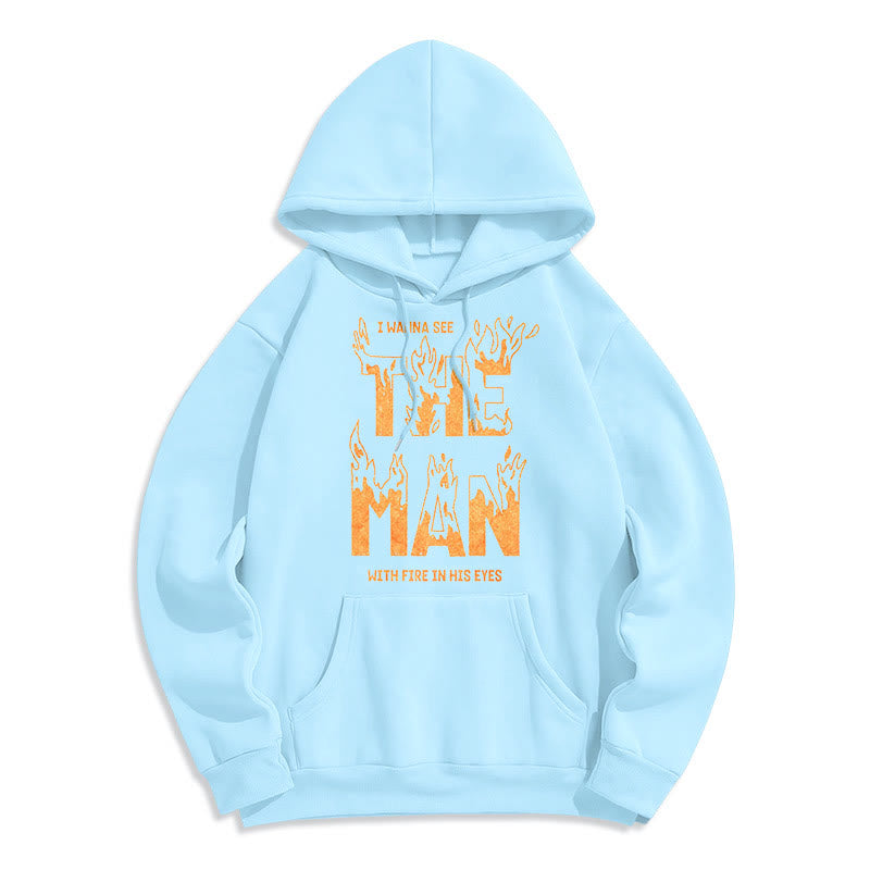 Christianartworkshop Quotation  Style The Man With Fire in His Eyes Fleece Lined Polyester Hoodie - Blue - 2XL - image 0