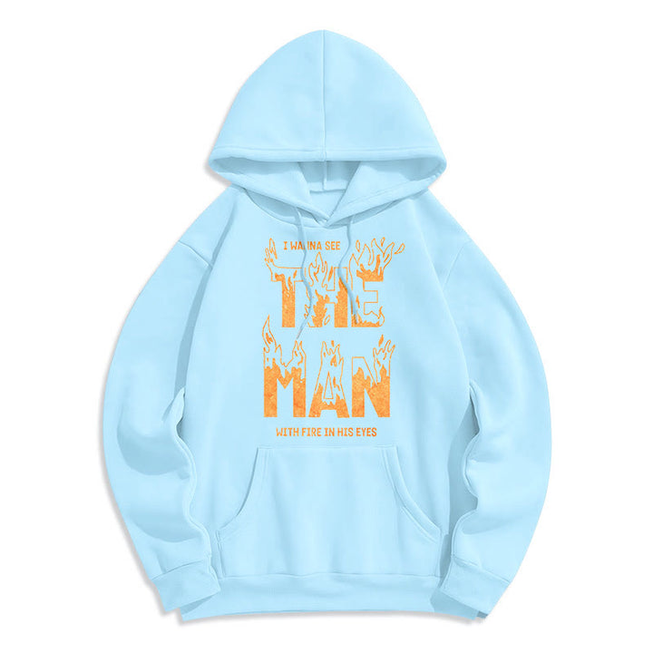 Christianartworkshop Quotation  Style The Man With Fire in His Eyes Fleece Lined Polyester Hoodie - Blue - 2XL - image 0