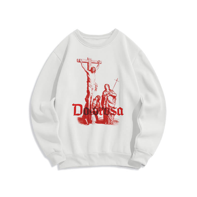 Christianartworkshop Classic Style Dolorosa Crucifix Jesus Sacred Faith Fleece Lined Polyester Sweatshirt - White - 2XL - image 8