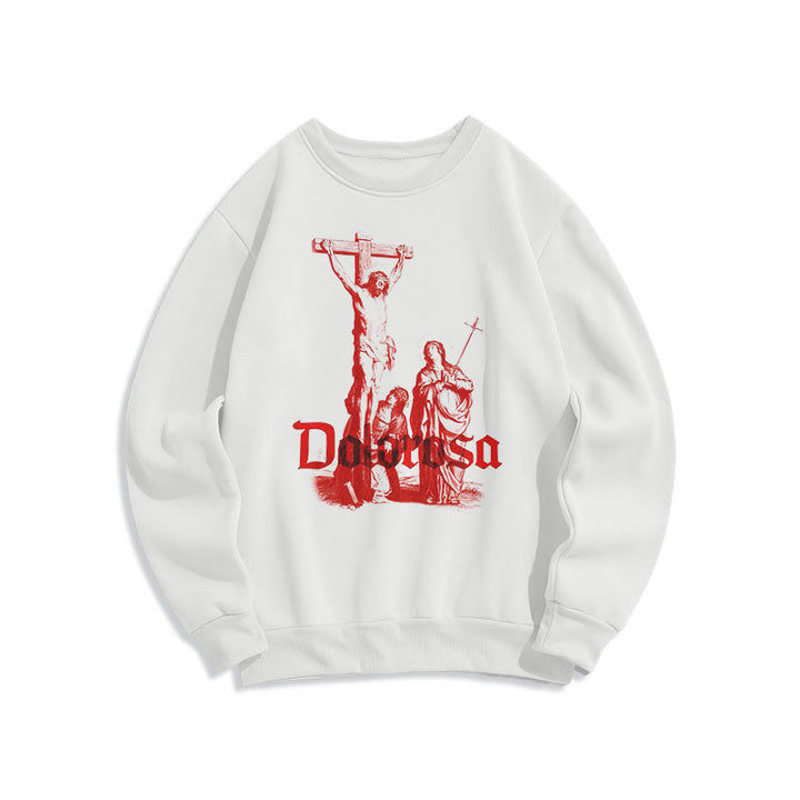 Christianartworkshop Classic Style Dolorosa Crucifix Jesus Sacred Faith Fleece Lined Polyester Sweatshirt - White - 2XL - image 8