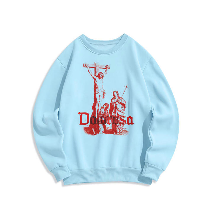 Christianartworkshop Classic Style Dolorosa Crucifix Jesus Sacred Faith Fleece Lined Polyester Sweatshirt - Blue - 2XL - image 13