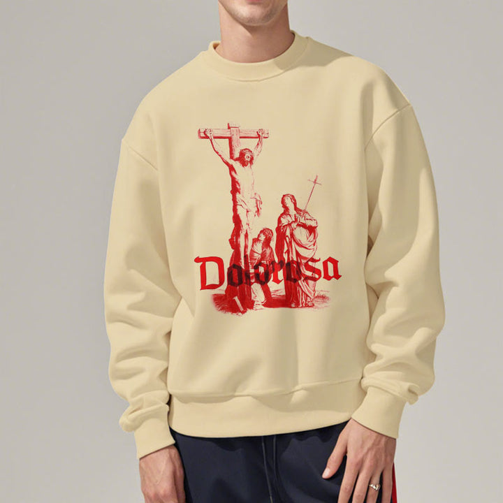 Christianartworkshop Classic Style Dolorosa Crucifix Jesus Sacred Faith Fleece Lined Polyester Sweatshirt - image 5