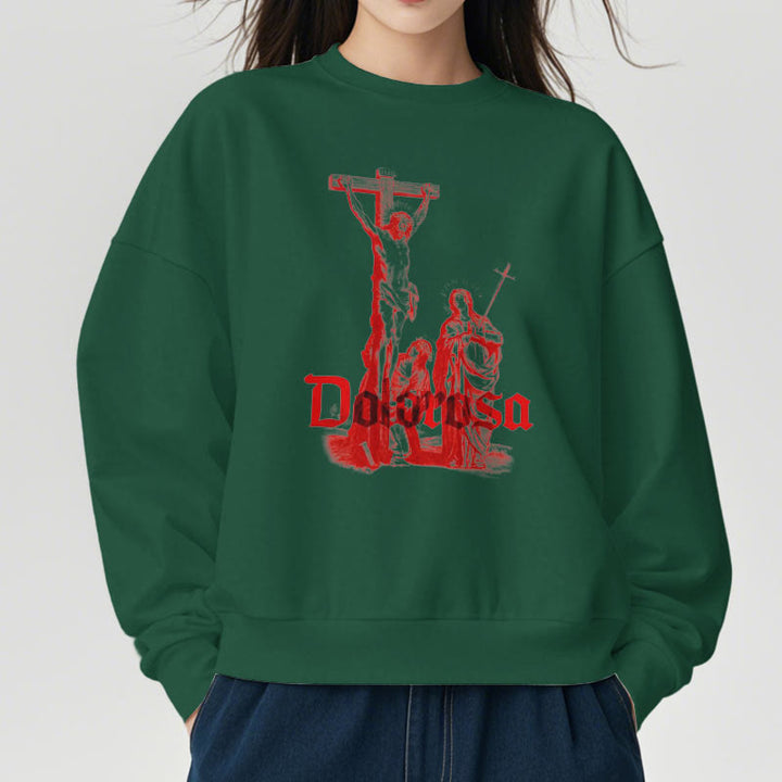 Christianartworkshop Classic Style Dolorosa Crucifix Jesus Sacred Faith Fleece Lined Polyester Sweatshirt - image 12