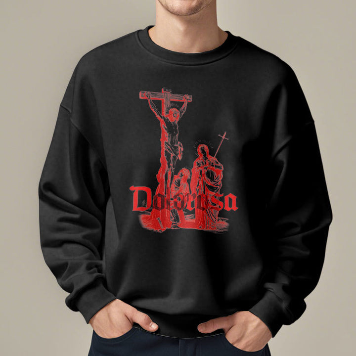 Christianartworkshop Classic Style Dolorosa Crucifix Jesus Sacred Faith Fleece Lined Polyester Sweatshirt - image 7