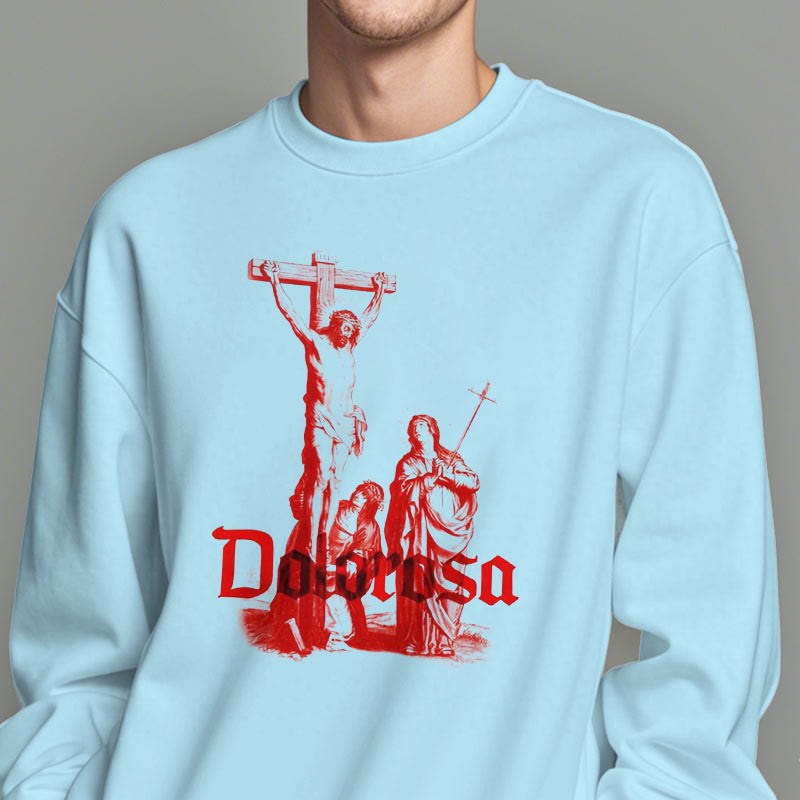 Christianartworkshop Classic Style Dolorosa Crucifix Jesus Sacred Faith Fleece Lined Polyester Sweatshirt - image 15