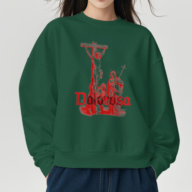 Christianartworkshop Classic Style Dolorosa Crucifix Jesus Sacred Faith Fleece Lined Polyester Sweatshirt - image 13