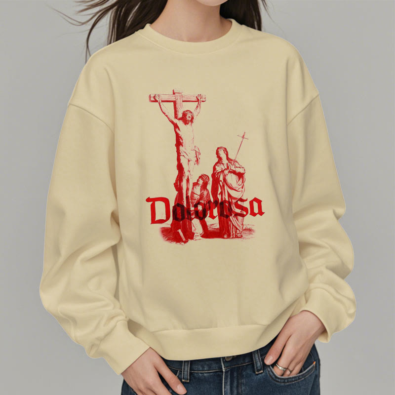 Christianartworkshop Classic Style Dolorosa Crucifix Jesus Sacred Faith Fleece Lined Polyester Sweatshirt - image 3
