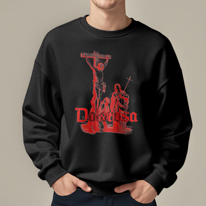 Christianartworkshop Classic Style Dolorosa Crucifix Jesus Sacred Faith Fleece Lined Polyester Sweatshirt - image 6