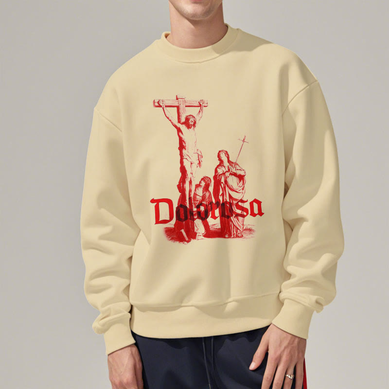 Christianartworkshop Classic Style Dolorosa Crucifix Jesus Sacred Faith Fleece Lined Polyester Sweatshirt - image 4