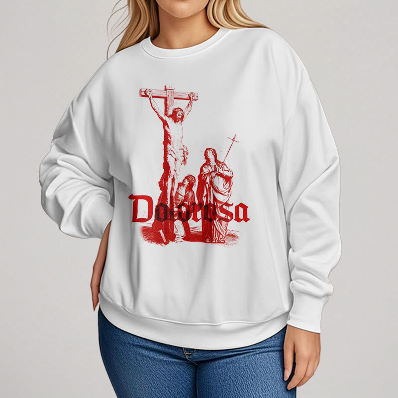 Christianartworkshop Classic Style Dolorosa Crucifix Jesus Sacred Faith Fleece Lined Polyester Sweatshirt - image 9