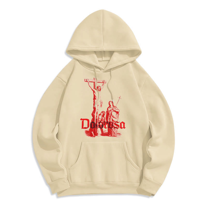 Christianartworkshop Classic Style Dolorosa Crucifix Jesus Sacred Faith Fleece Lined Polyester Hoodie - Beige - 2XL - image 0