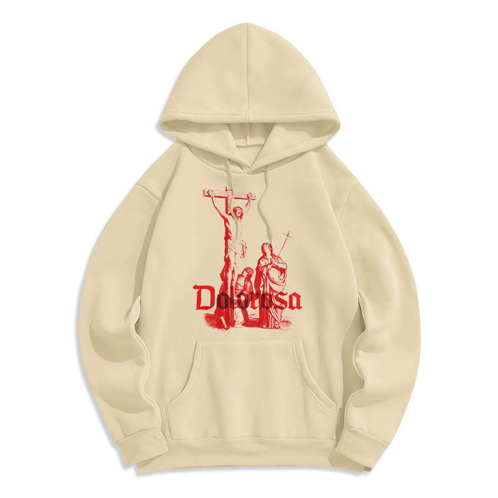 Christianartworkshop Classic Style Dolorosa Crucifix Jesus Sacred Faith Fleece Lined Polyester Hoodie - Beige - 2XL - image 0