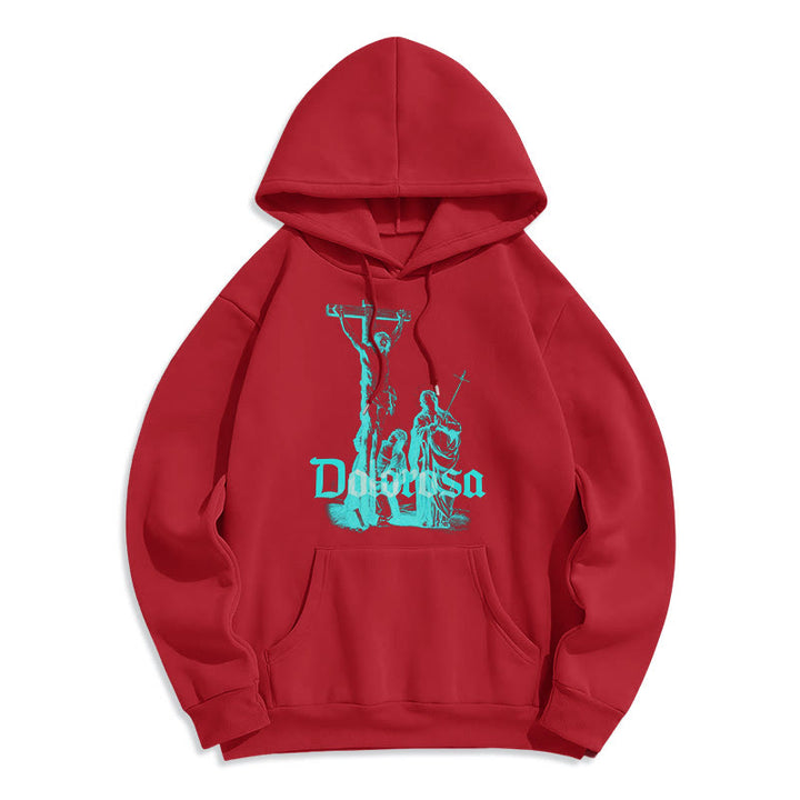 Christianartworkshop Classic Style Dolorosa Crucifix Jesus Sacred Faith Fleece Lined Polyester Hoodie - Red - 2XL - image 18