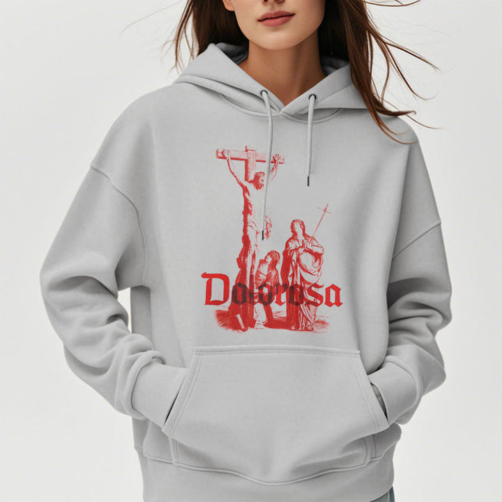Christianartworkshop Classic Style Dolorosa Crucifix Jesus Sacred Faith Fleece Lined Polyester Hoodie - image 17