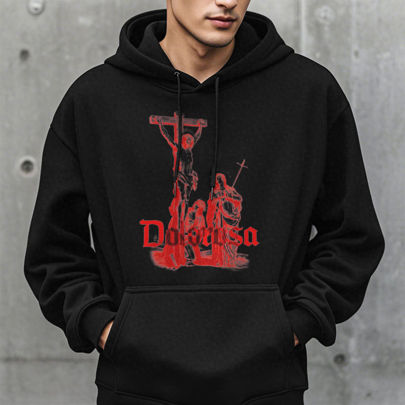 Christianartworkshop Classic Style Dolorosa Crucifix Jesus Sacred Faith Fleece Lined Polyester Hoodie - image 7