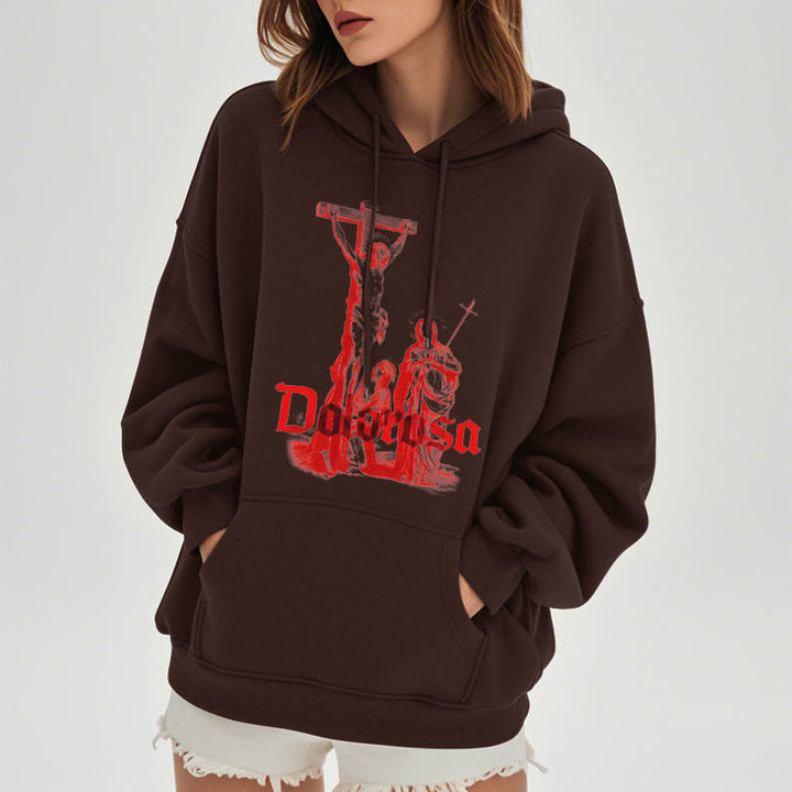 Christianartworkshop Classic Style Dolorosa Crucifix Jesus Sacred Faith Fleece Lined Polyester Hoodie - image 11