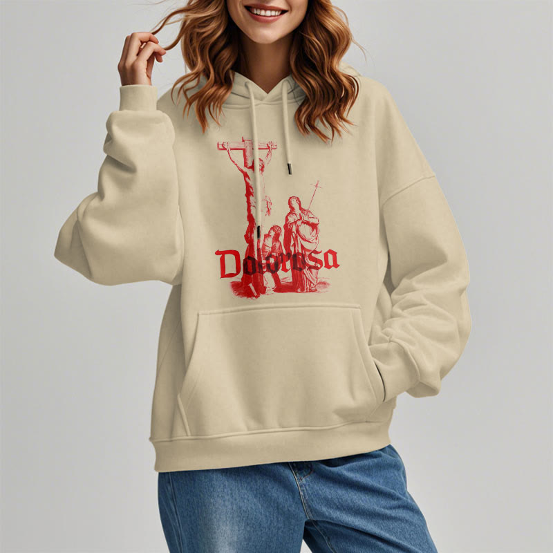 Christianartworkshop Classic Style Dolorosa Crucifix Jesus Sacred Faith Fleece Lined Polyester Hoodie - image 5