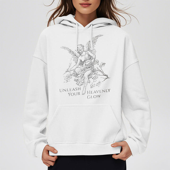 Christianartworkshop Classic Style Angel Unleash Your Heavenly Glow Fleece Lined Polyester Hoodie