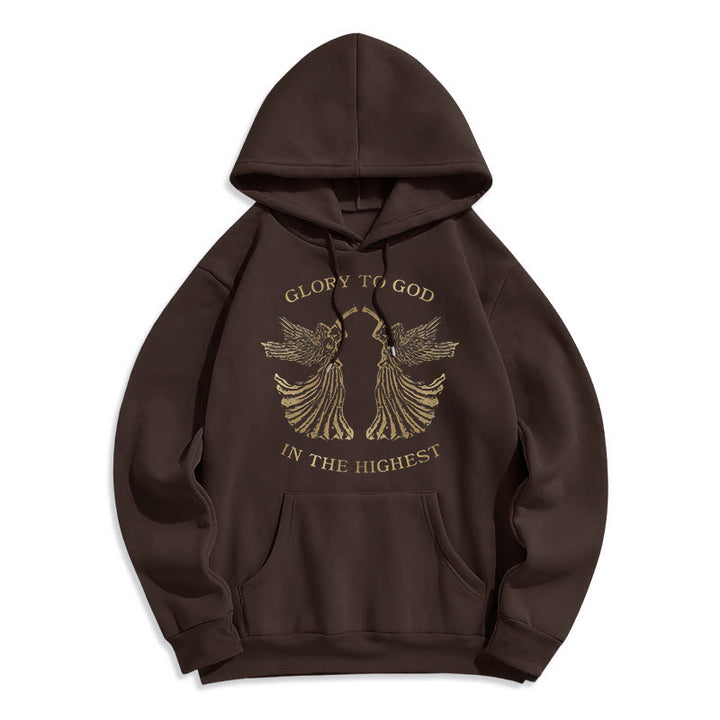 Christianartworkshop Classic Style Glory To God In The Highest Angel Fleece Lined Polyester Hoodie - Brown - 2XL - image 12
