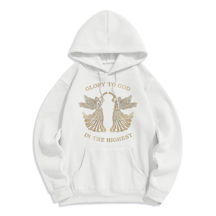 Christianartworkshop Classic Style Glory To God In The Highest Angel Fleece Lined Polyester Hoodie - White - 2XL - image 8