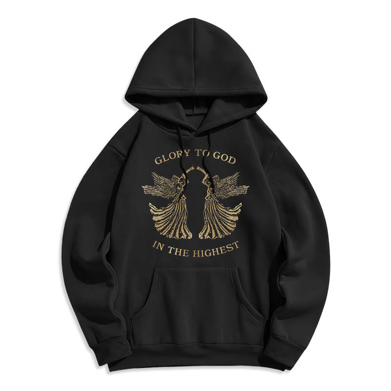 Christianartworkshop Classic Style Glory To God In The Highest Angel Fleece Lined Polyester Hoodie - Black - 2XL - image 6