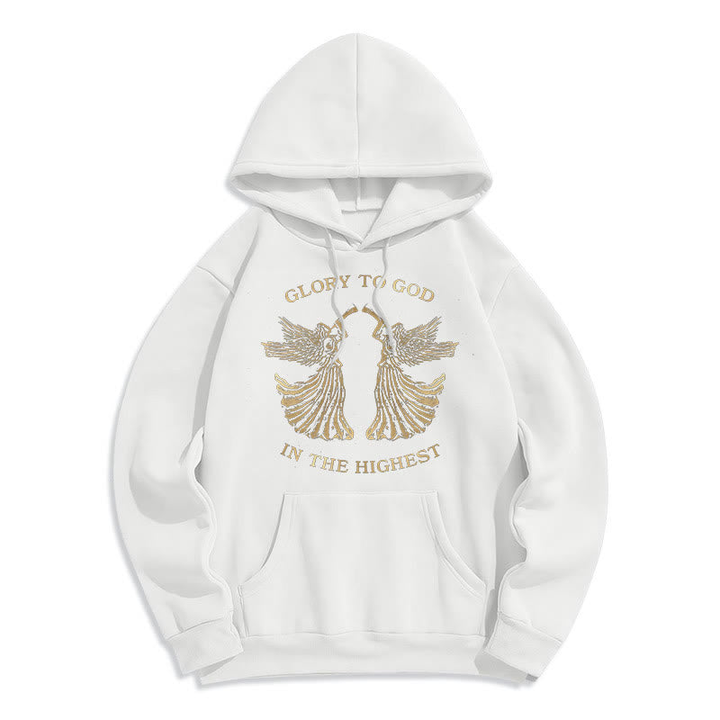Christianartworkshop Classic Style Glory To God In The Highest Angel Fleece Lined Polyester Hoodie - White - 2XL - image 8