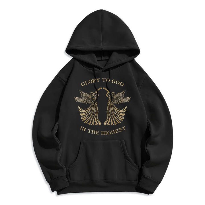 Christianartworkshop Classic Style Glory To God In The Highest Angel Fleece Lined Polyester Hoodie - Black - 2XL - image 6