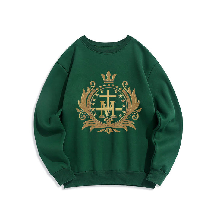 Christianartworkshop Classic Style Crowned Cross Virgin Mary Fleece Lined Polyester Sweatshirt