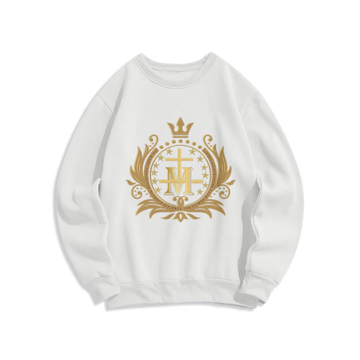 Christianartworkshop Classic Style Crowned Cross Virgin Mary Fleece Lined Polyester Sweatshirt - White - 2XL - image 7