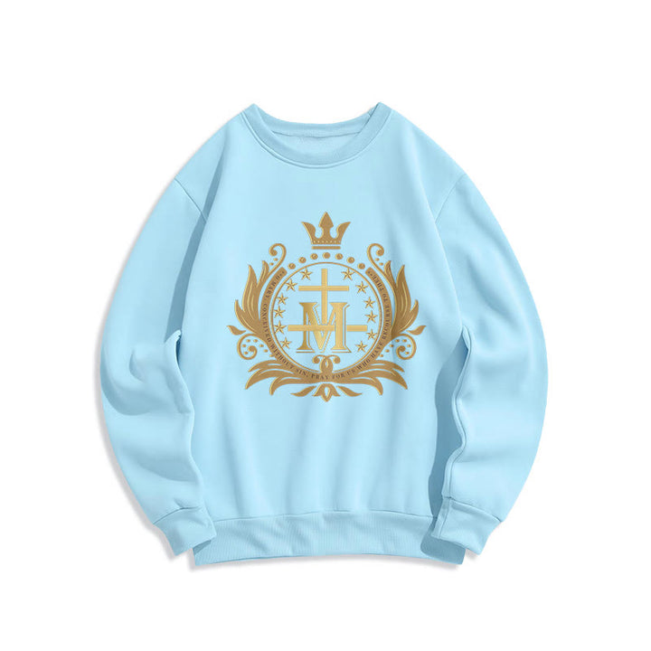 Christianartworkshop Classic Style Crowned Cross Virgin Mary Fleece Lined Polyester Sweatshirt - Blue - 2XL - image 13