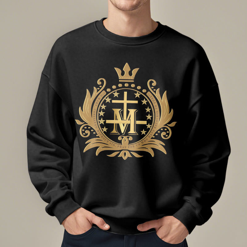 Christianartworkshop Classic Style Crowned Cross Virgin Mary Fleece Lined Polyester Sweatshirt - image 7