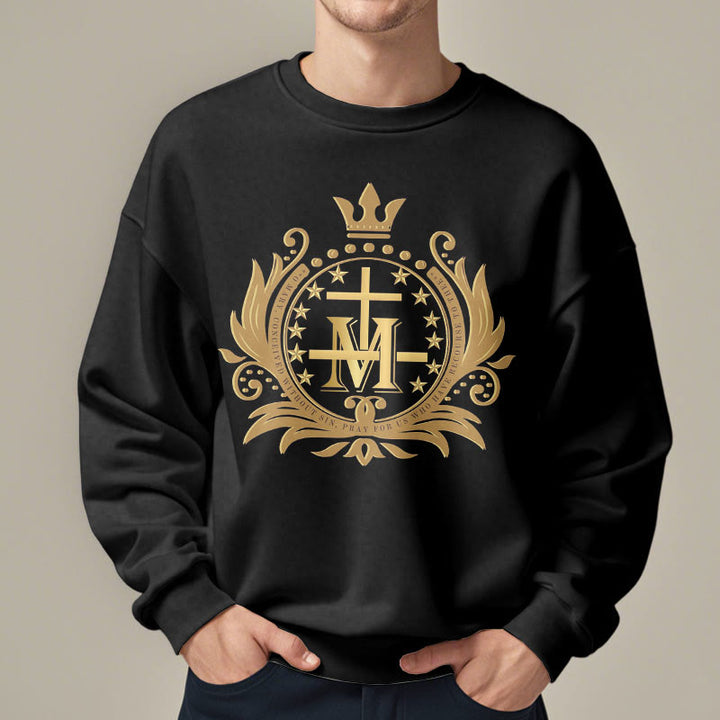 Christianartworkshop Classic Style Crowned Cross Virgin Mary Fleece Lined Polyester Sweatshirt - image 7