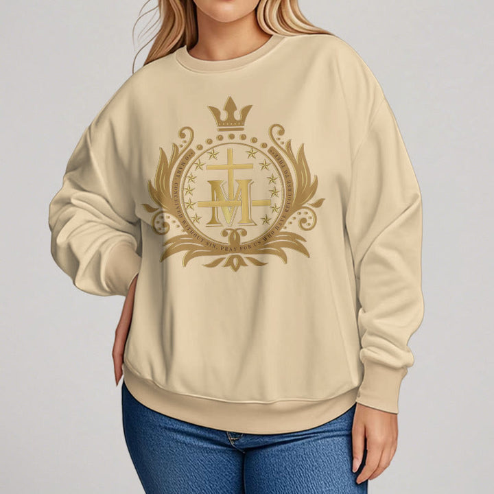 Christianartworkshop Classic Style Crowned Cross Virgin Mary Fleece Lined Polyester Sweatshirt - image 11