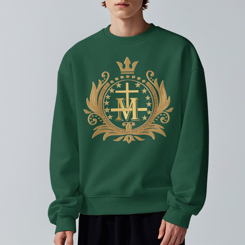 Christianartworkshop Classic Style Crowned Cross Virgin Mary Fleece Lined Polyester Sweatshirt - image 4