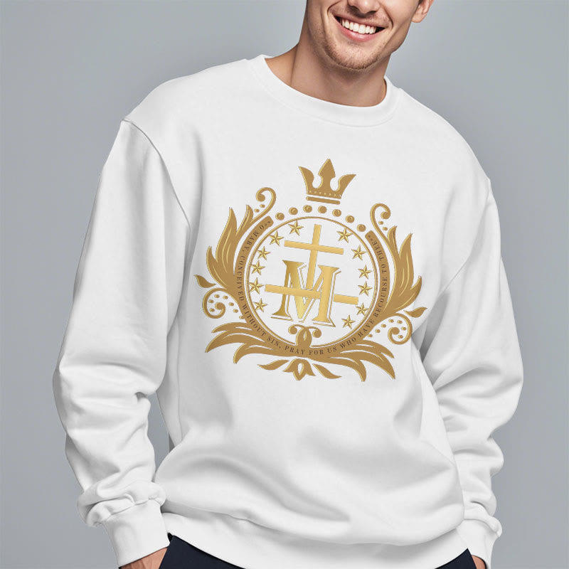 Christianartworkshop Classic Style Crowned Cross Virgin Mary Fleece Lined Polyester Sweatshirt - image 9