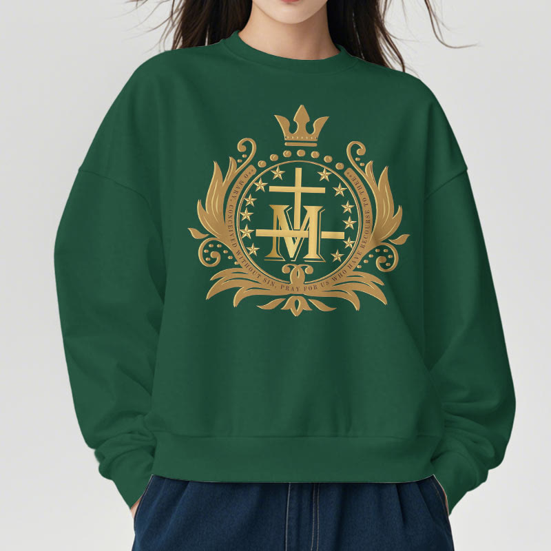 Christianartworkshop Classic Style Crowned Cross Virgin Mary Fleece Lined Polyester Sweatshirt - image 5