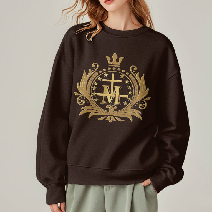 Christianartworkshop Classic Style Crowned Cross Virgin Mary Fleece Lined Polyester Sweatshirt - image 13