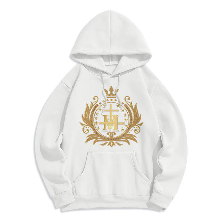 Christianartworkshop Classic Style Crowned Cross Virgin Mary Fleece Lined Polyester Hoodie - White - 2XL - image 6