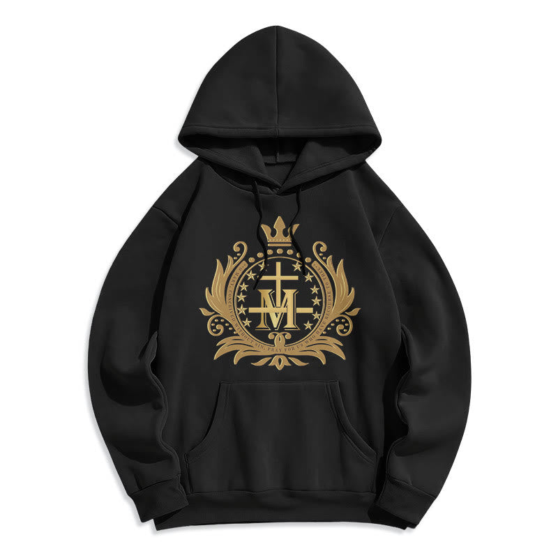 Christianartworkshop Classic Style Crowned Cross Virgin Mary Fleece Lined Polyester Hoodie - Black - 2XL - image 0