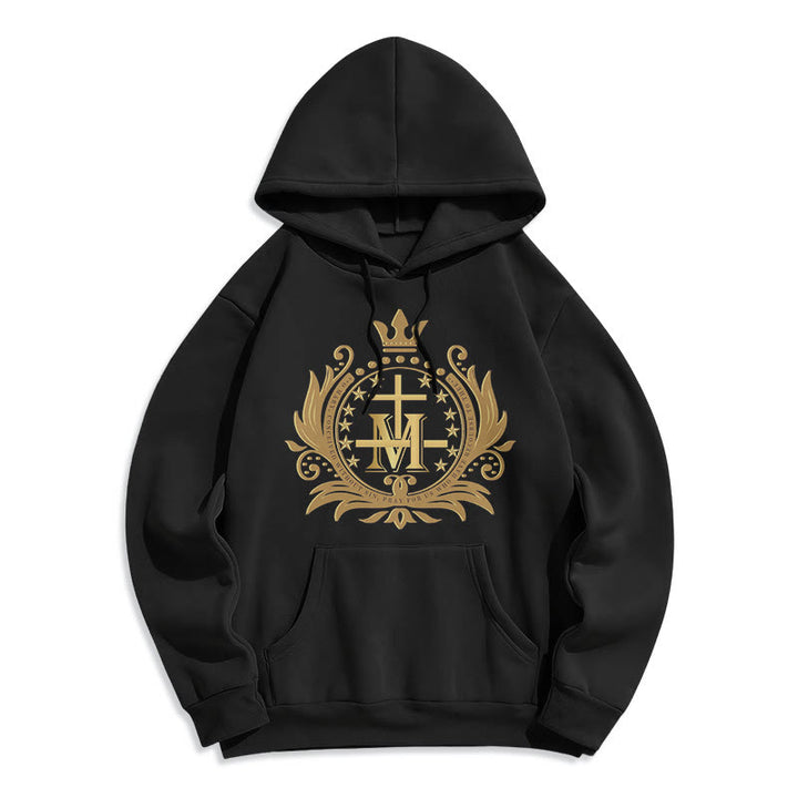 Christianartworkshop Classic Style Crowned Cross Virgin Mary Fleece Lined Polyester Hoodie - Black - 2XL - image 0