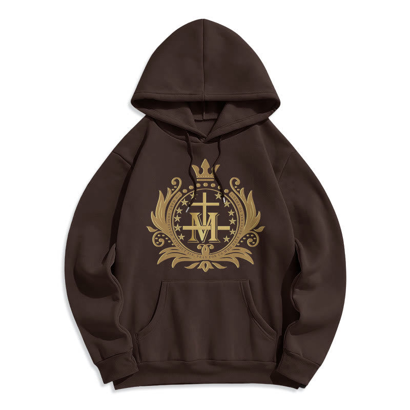Christianartworkshop Classic Style Crowned Cross Virgin Mary Fleece Lined Polyester Hoodie - Brown - 2XL - image 10