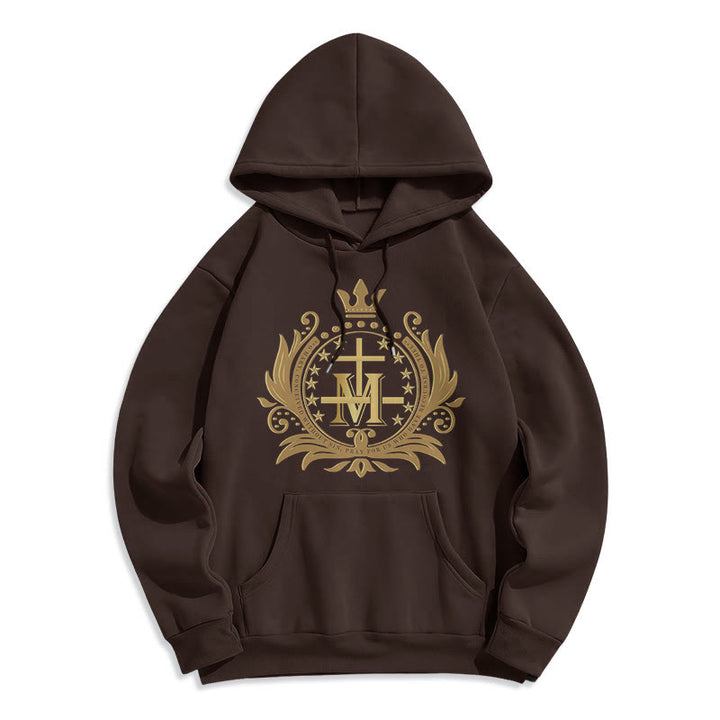 Christianartworkshop Classic Style Crowned Cross Virgin Mary Fleece Lined Polyester Hoodie - Brown - 2XL - image 10