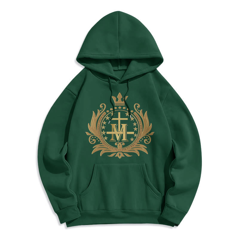 Christianartworkshop Classic Style Crowned Cross Virgin Mary Fleece Lined Polyester Hoodie - Green - 2XL - image 12
