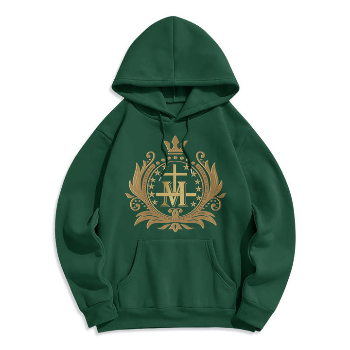 Christianartworkshop Classic Style Crowned Cross Virgin Mary Fleece Lined Polyester Hoodie - Green - 2XL - image 12