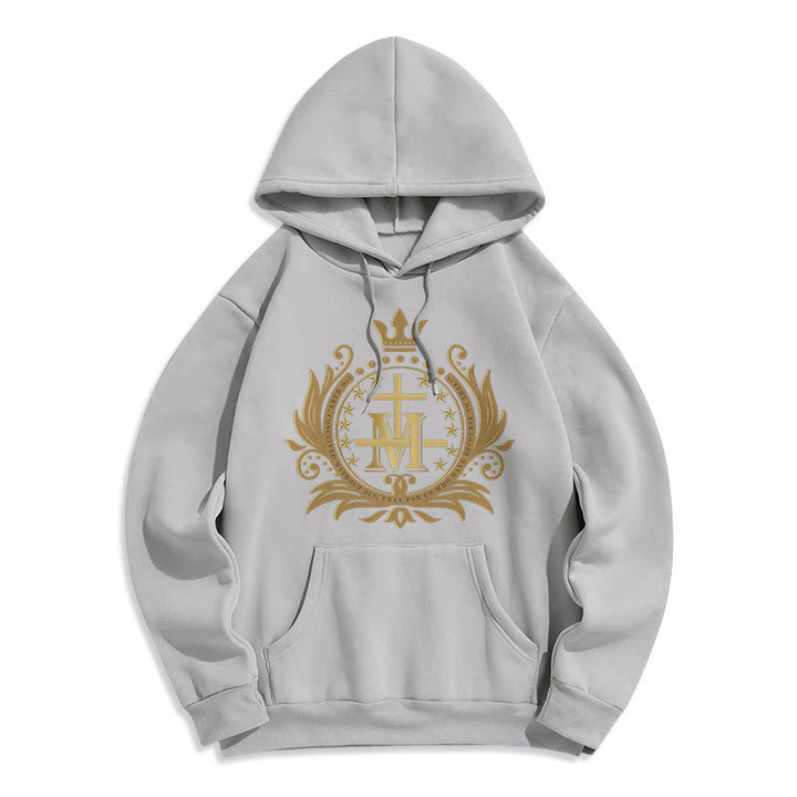 Christianartworkshop Classic Style Crowned Cross Virgin Mary Fleece Lined Polyester Hoodie - Grey - 2XL - image 15