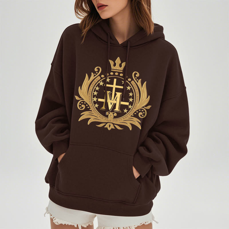 Christianartworkshop Classic Style Crowned Cross Virgin Mary Fleece Lined Polyester Hoodie - image 11