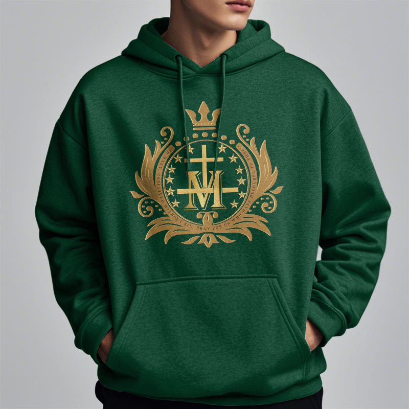 Christianartworkshop Classic Style Crowned Cross Virgin Mary Fleece Lined Polyester Hoodie - image 13