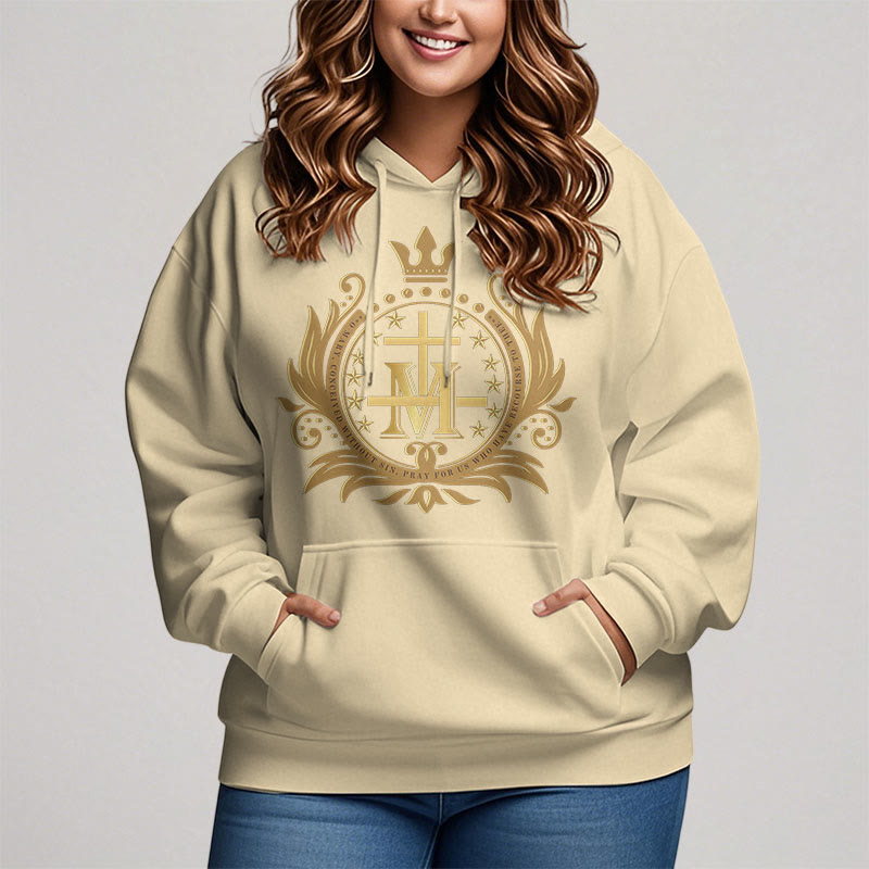 Christianartworkshop Classic Style Crowned Cross Virgin Mary Fleece Lined Polyester Hoodie - image 9