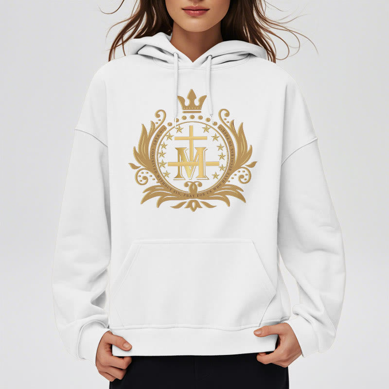 Christianartworkshop Classic Style Crowned Cross Virgin Mary Fleece Lined Polyester Hoodie - image 7